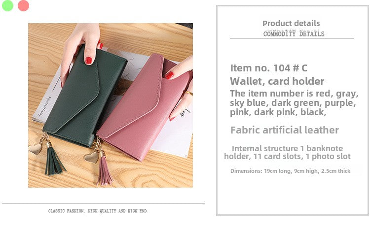 Wallet women's long, fringed three-fold flip clutch bag, simple women's wallet evening