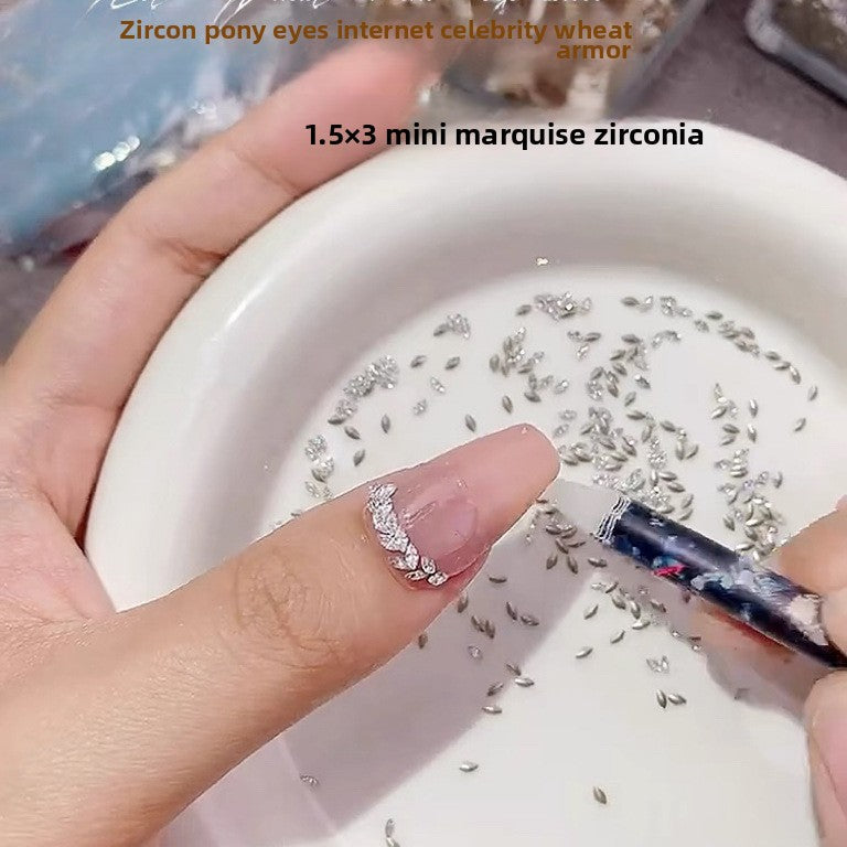 1061 Mini 1.5 * 3 rhombus zircon nail diamond, small flat bottom micro zirconium horse eye nail jewelry for press on nails