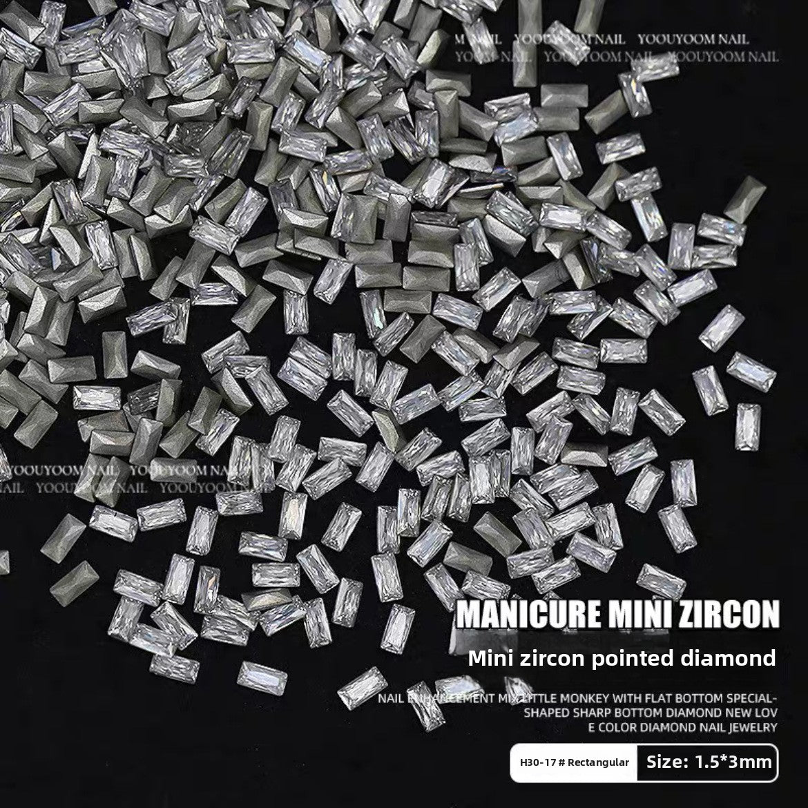 1061 Mini 1.5 * 3 rhombus zircon nail diamond, small flat bottom micro zirconium horse eye nail jewelry for press on nails