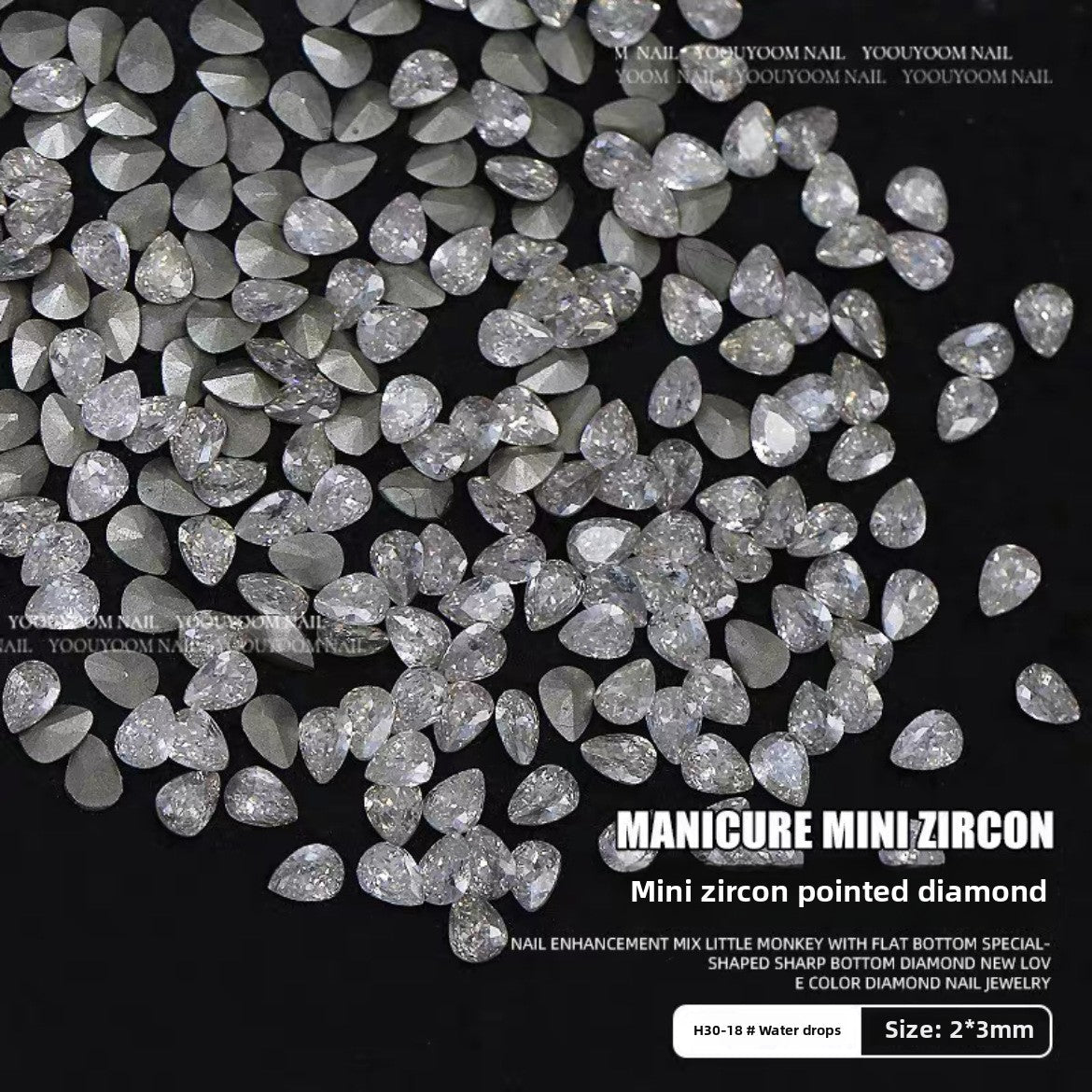1061 Mini 1.5 * 3 rhombus zircon nail diamond, small flat bottom micro zirconium horse eye nail jewelry for press on nails