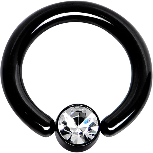 10G 1/2 Clear Gem 5mm Disc Black BCR Captive Ring