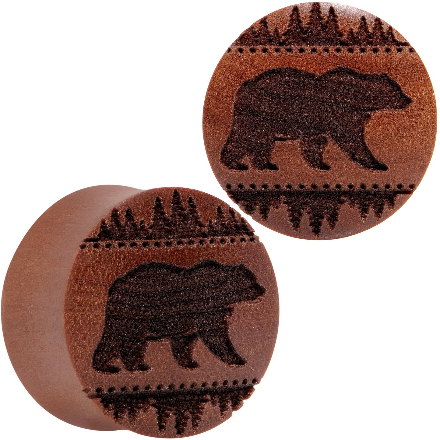 Organic Sawo Wood Holiday Bear in the Woods Saddle Plug Set Sizes 8mm to 25mm