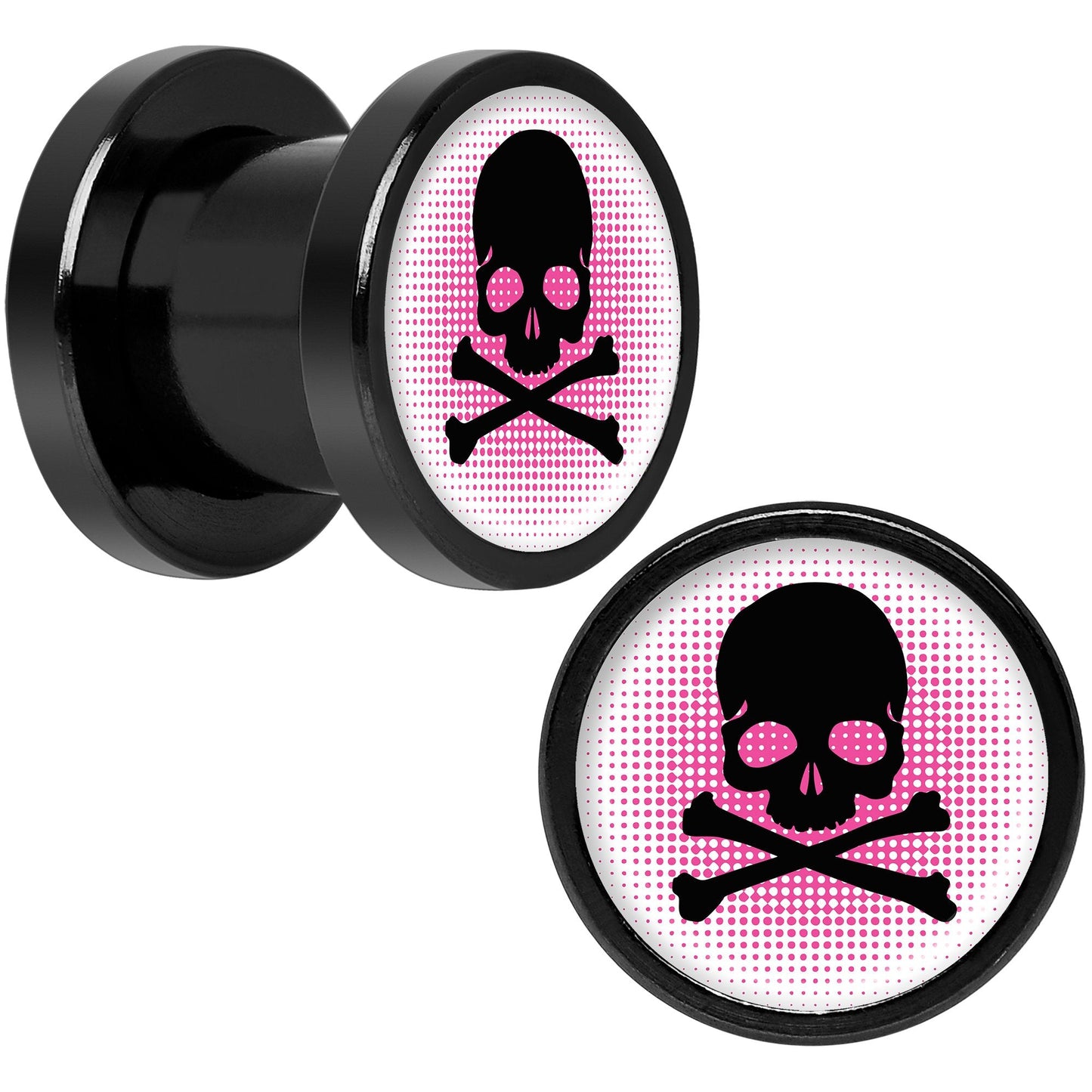 Pink Black Skull Black Anodized Screw Fit Plug Set 0G