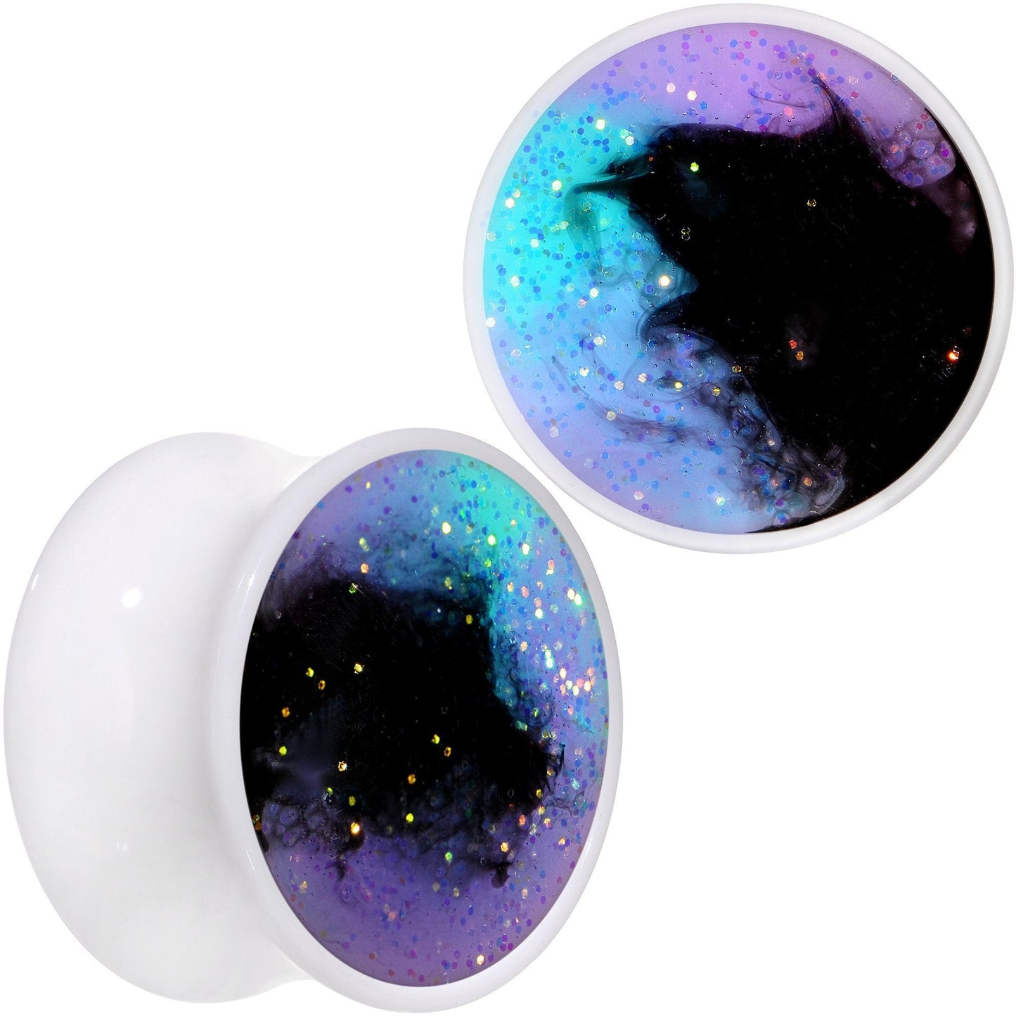 Deep Space Galaxy White Acrylic Saddle Plug Set Available Sizes 0G to 20mm
