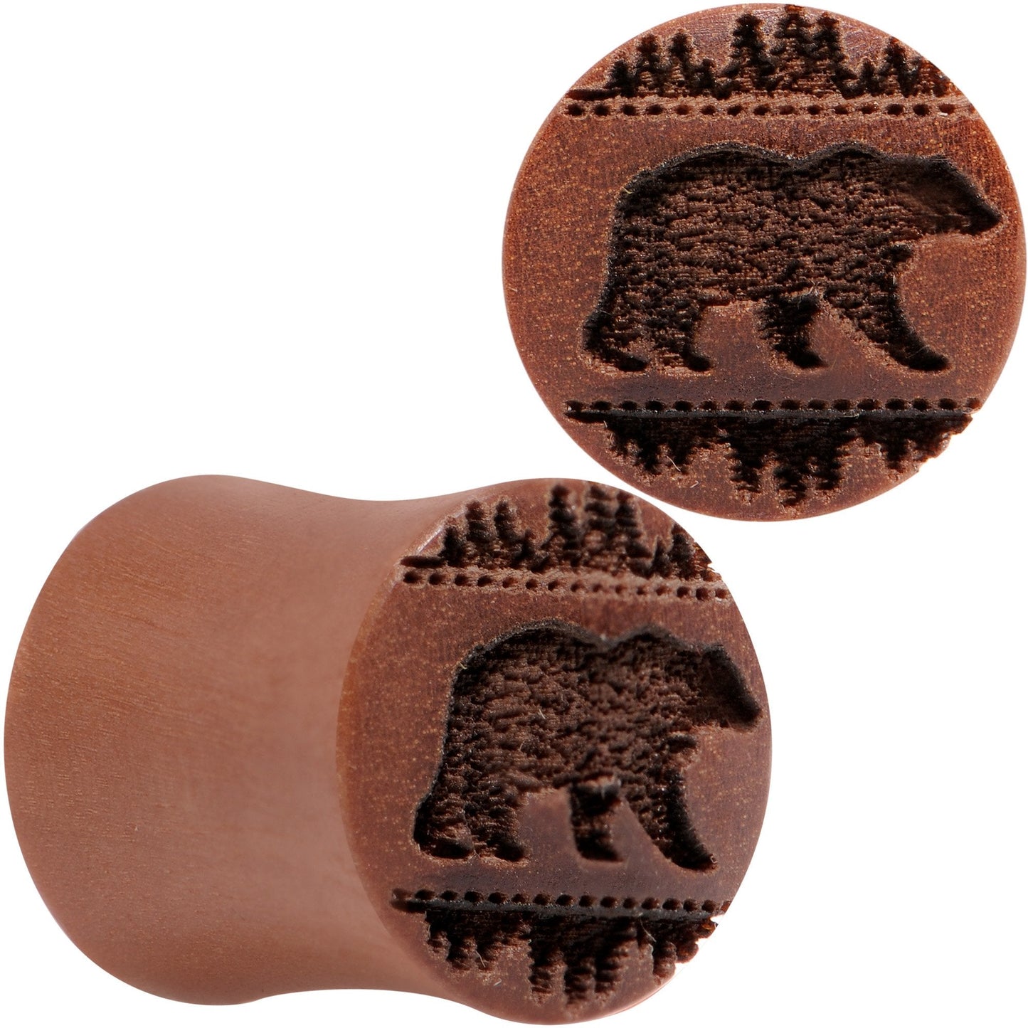 Organic Sawo Wood Holiday Bear in the Woods Saddle Plug Set Sizes 8mm to 25mm