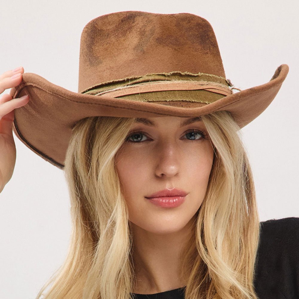 Vintage Distressed Twine Band Rustic Cowgirl Western Hat