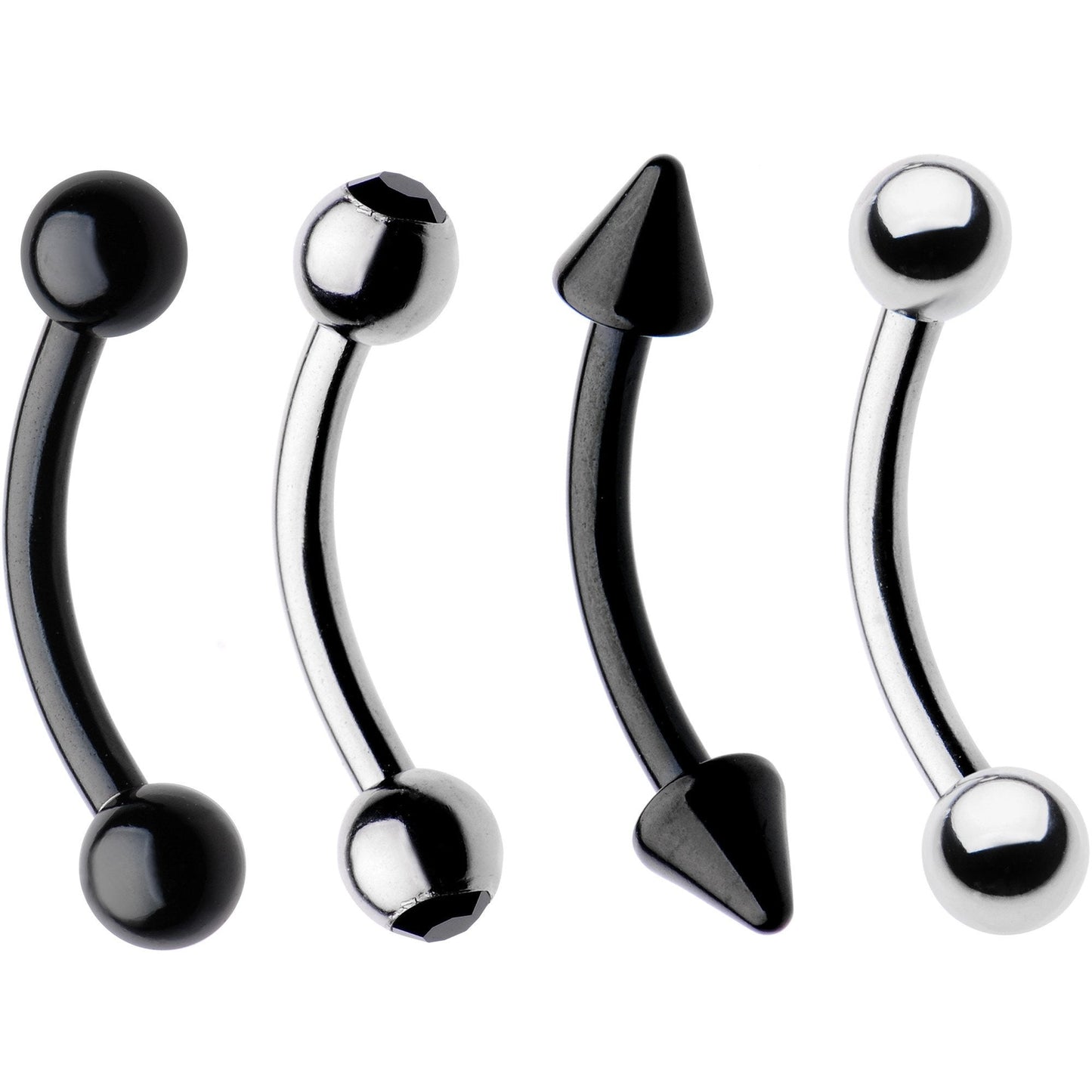 16G 5/16 Black Plated Steel Curved Barbell Eyebrow Ring Set of 4