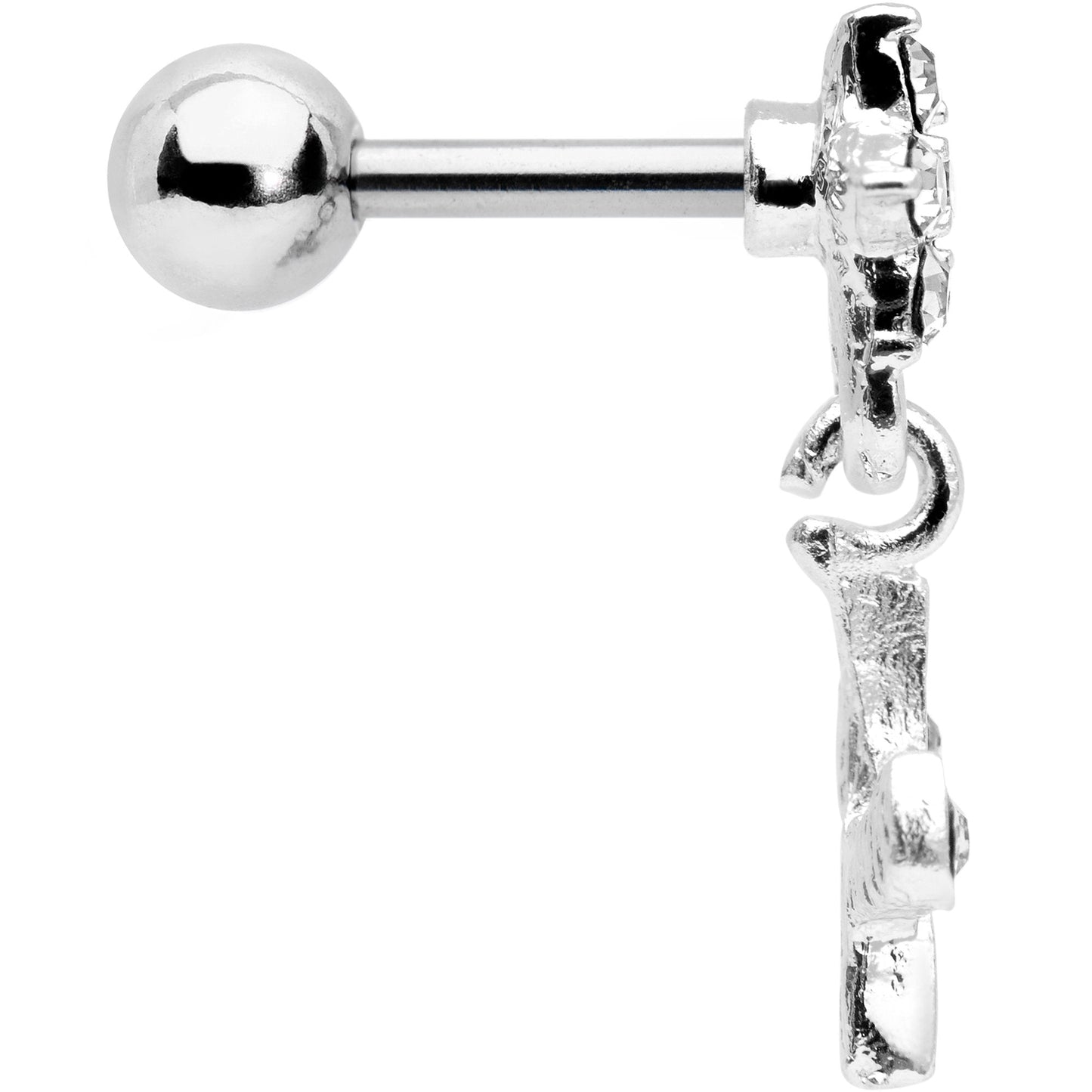 16G 1/4 Clear Gem  Flower Dangle Cartilage Tragus Earring