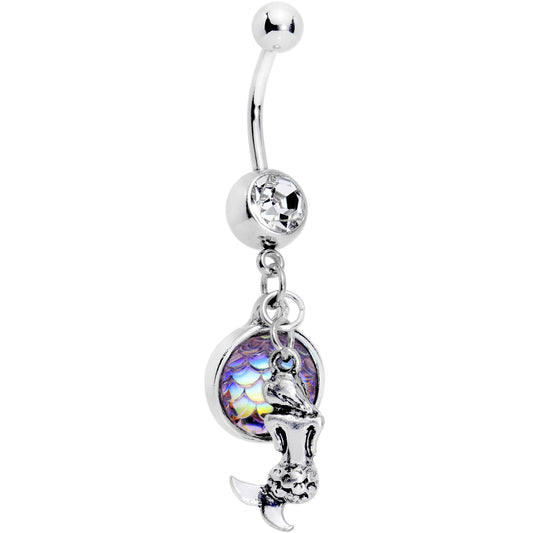 Clear Gem Iridescent Purple Scale Mini Mermaid Dangle Belly Ring