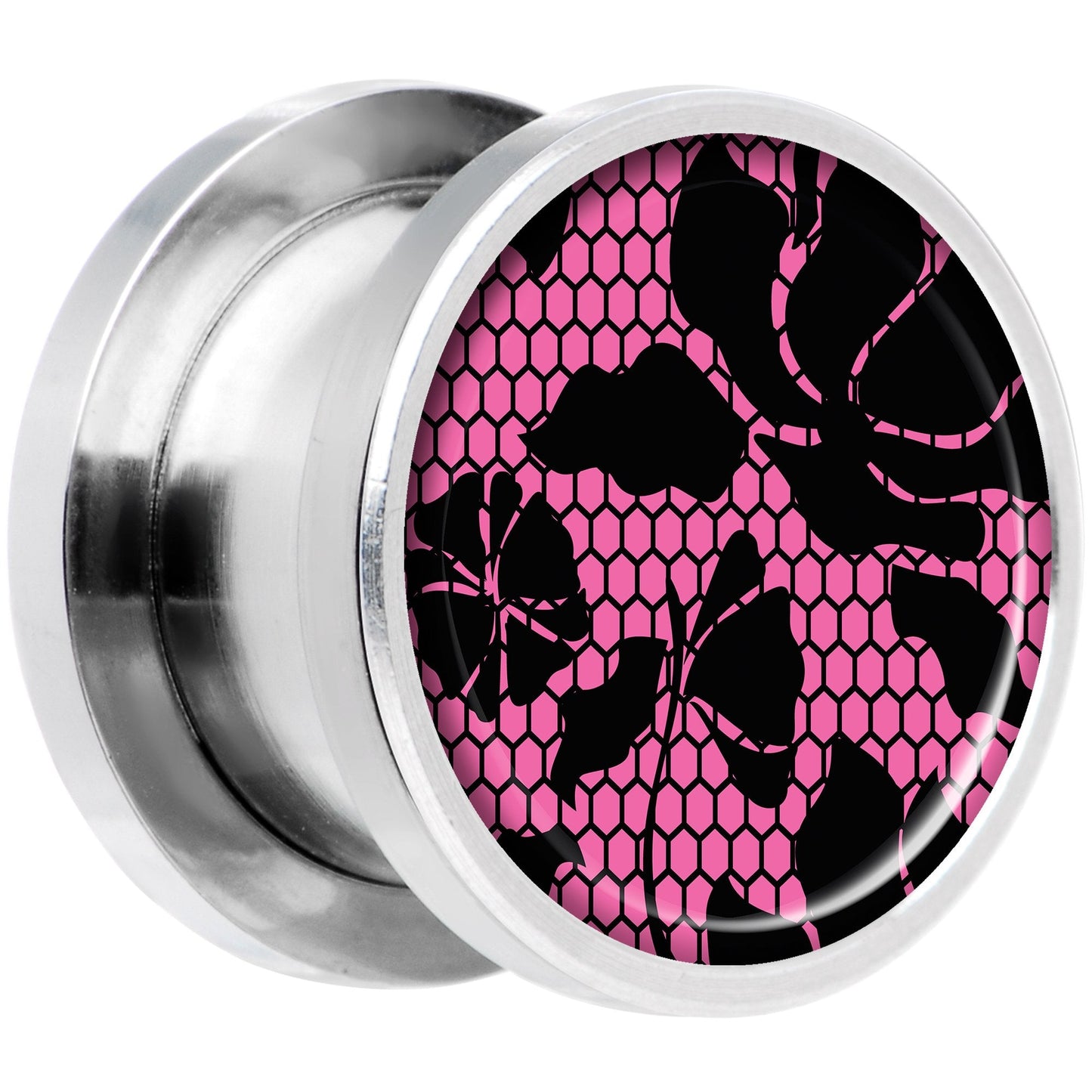 Pink Floral Lace Steel Screw Fit Plug Set 1/2