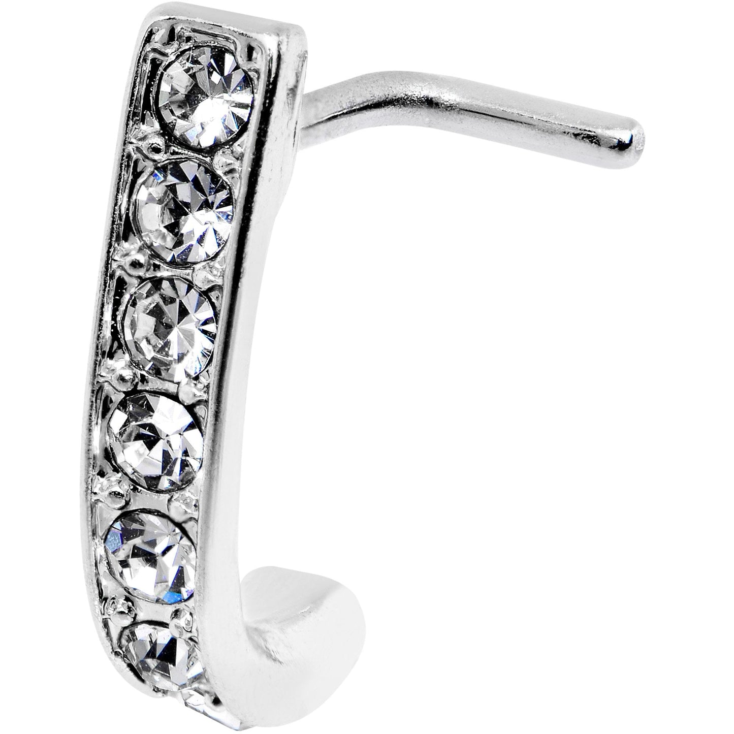 18G Clear CZ Sleek Faux Hoop L Shaped Nose Ring