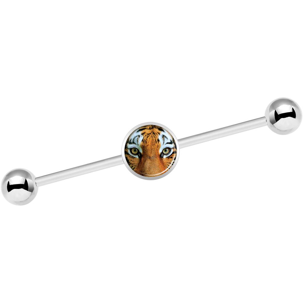 14G Full Color Tiger Eyes Industrial Barbell 37mm