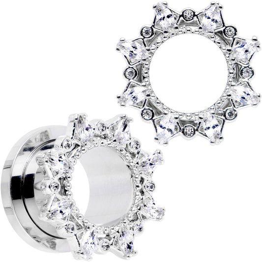 1/2 Clear Gem Flower Frame Screw Fit Tunnel Plug Set
