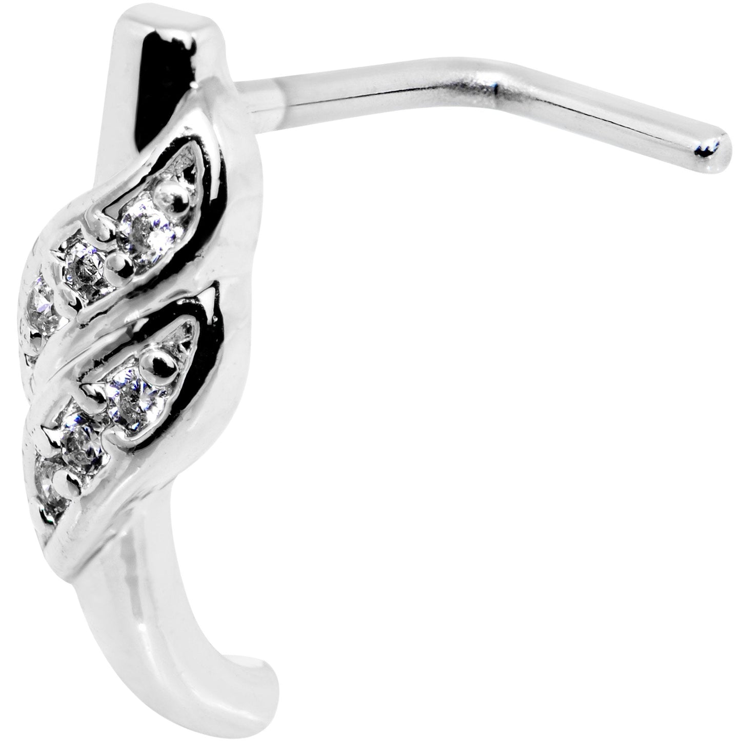 18G Clear CZ Swish Faux Hoop L Shaped Nose Ring