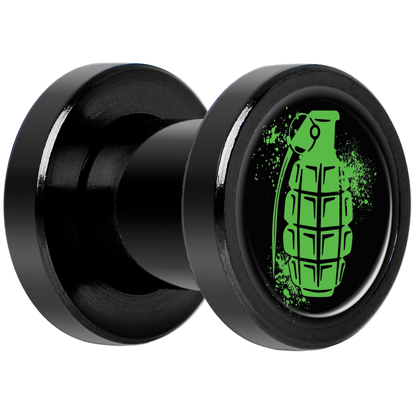 Green Grenade Black Anodized Screw Fit Plug Set 2G