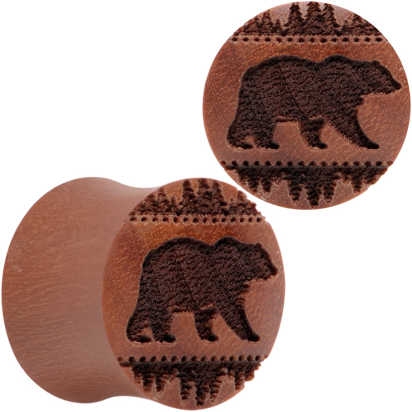 Organic Sawo Wood Holiday Bear in the Woods Saddle Plug Set Sizes 8mm to 25mm