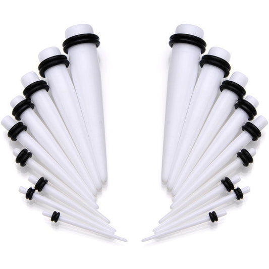 14 to 00G 18 Piece White Acrylic Ear Stretching Taper Kit Set