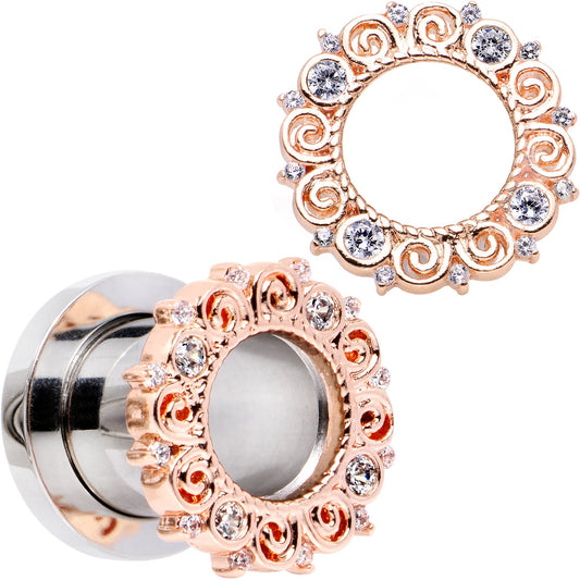 0G Clear Gem Flowering Frame Screw Fit Tunnel Plug Set