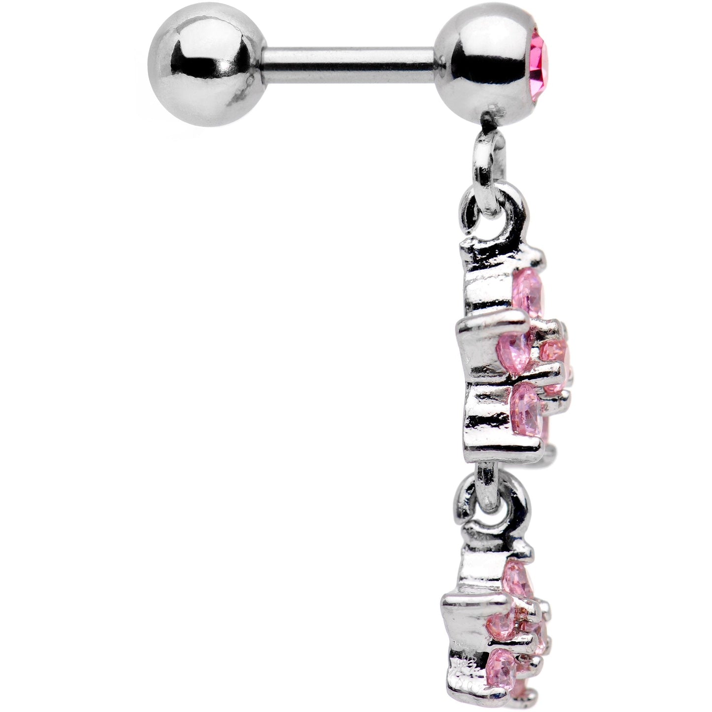 16G 1/4 Pink Gem Double Star Dangle Cartilage Tragus Earring