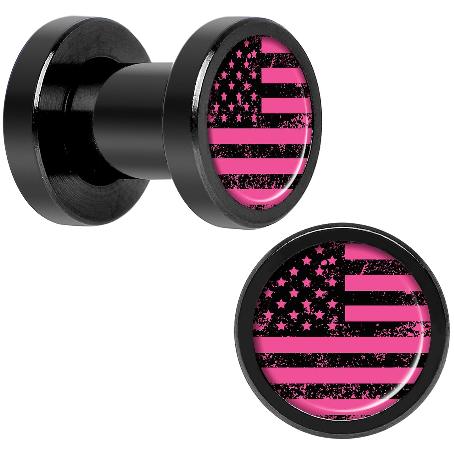 Pink American Flag Black Anodized Screw Fit Plug Set 4G