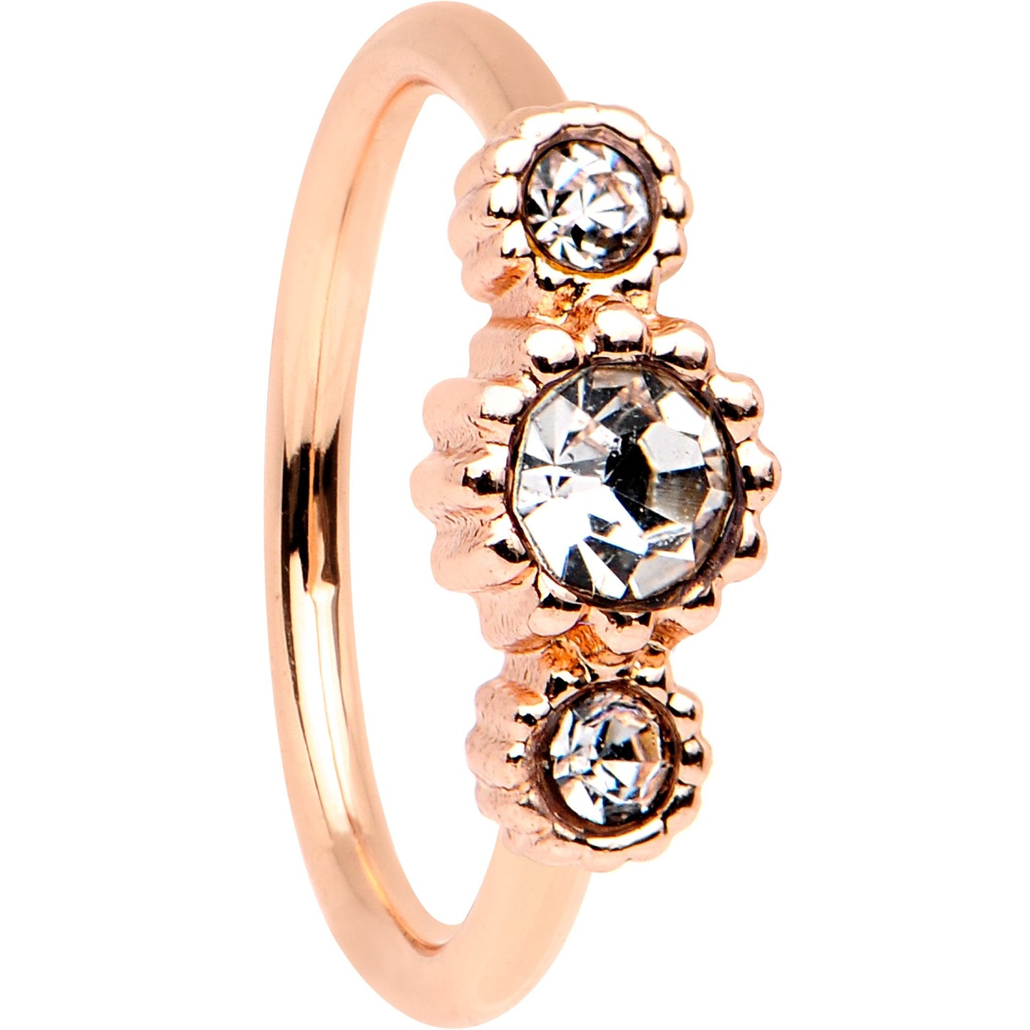 20G Clear CZ Gem Rose Gold IP Triplet Seamless Circular Ring