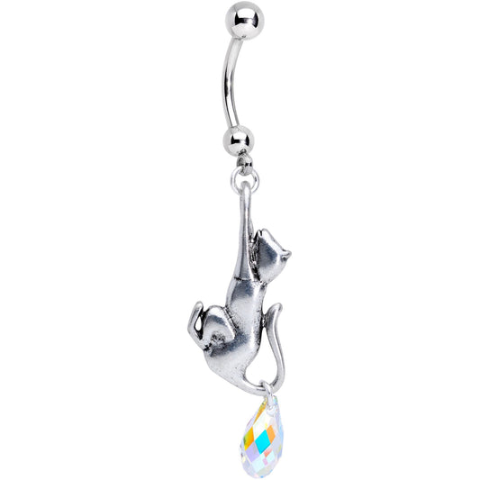 Aurora Gem Kitty Cat Dangle Belly Ring Created with Crystals