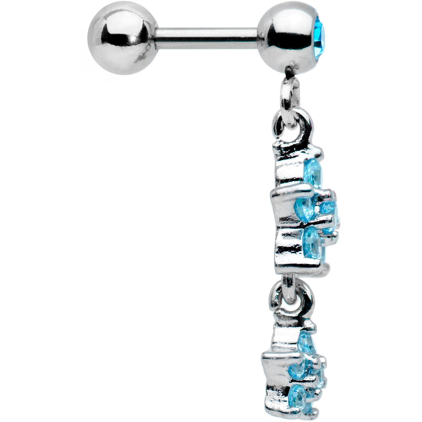 16G 1/4 Aqua Gem Double Star Dangle Cartilage Tragus Earring