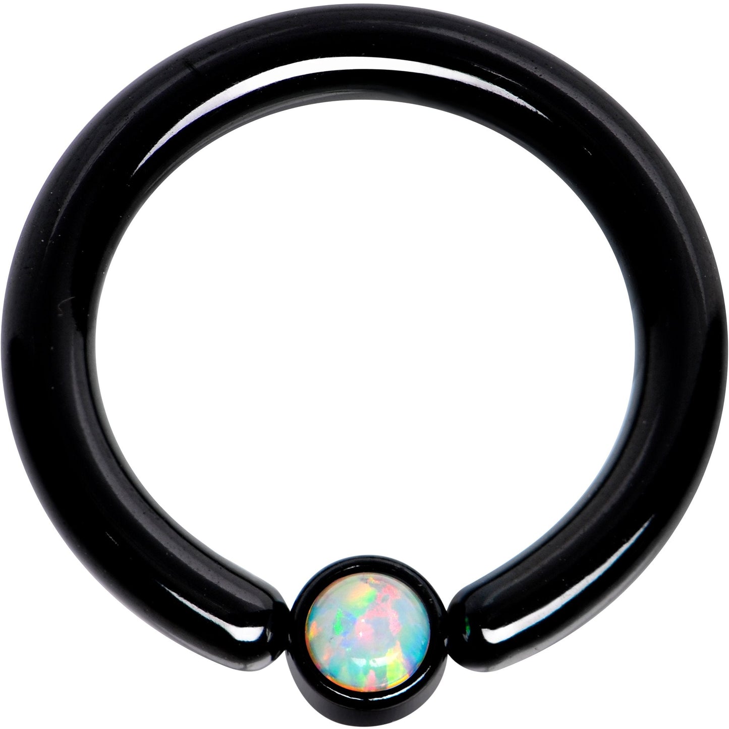 10G 1/2 White Faux Opal 4mm Disc Black IP BCR Captive Ring