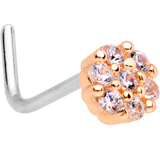 1/4 Clear CZ Gem Rose Gold Tone Cute Cluster L Shaped Nose Ring